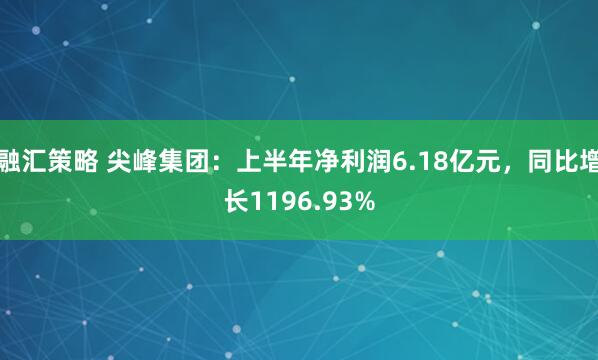融汇策略 尖峰集团：上半年净利润6.18亿元，同比增长1196.93%